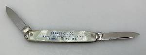 lot 150 image: Vintage Double Blade  Ideal Brand Pocket Knife With Barney Oil Co. Advertisement