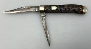 lot 154 image: Vintage Double Blade Brown Jig Bone Handle Pocket Knife