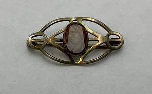 lot 158 image: Antique Gold Brooch With Carved Center Marked CRR