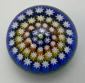 lot 166 image: EST. $90.00 - $200.00 Vintage Scottish Perthshire Millefiori Art Glass Paperweight 2  Wit h Paper Label (NIB)