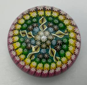 lot 167 image: EST. $100.00 - $250.00 Vintage Perthshire Art Glass Paperweight Twists And Millefiori With Paper Label (NIB)