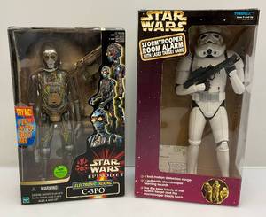 lot 10 image: 1990s STAR WARS Collectibles Including Episode I Electronic Talking C-3P (NIB) & Stormtrooper Room Alarm (Missing pieces)