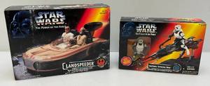 lot 59 image: 1990s STAR WARS The Power Of The Force Imperial Speeder Bike & Landspeeder (NIB) Packaging Shows Signs Of Shelf Wear