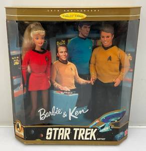 lot 67 image: 1996 30th Anniversary Collectors Edition Barbie & Ken STAR TREK Giftset (NIB) Packaging Shows Signs Of Shelf Wear
