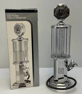lot 192 image: Collectible 14 Chrome Plated Gas Pump Liquor Dispenser In Original Box