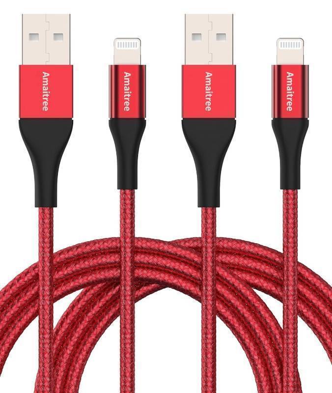 lot 61B image: 2 Brand New Amaitree Lightning Cables (4 total), 6Ft - 2Packs Apple MFi Certified 3A Fast Charging iPhone Charger Cable, iPhone USB to Lightning Cable for iPhones Red F