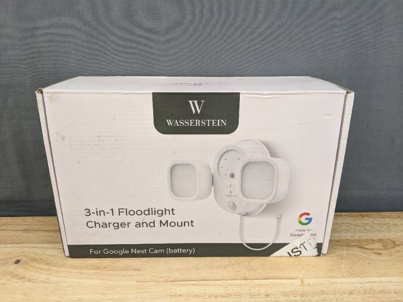 lot 50B image: Brand New. Wasserstein 3-in-1 Floodlight, Charger & Mount for Google Nest Cam OutdoorIndoor, Battery (Camera NOT Included) J