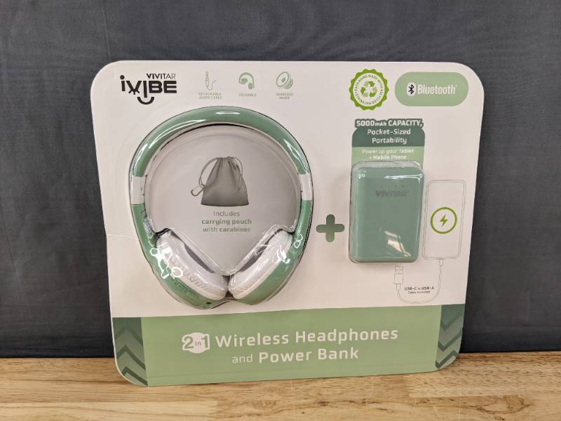 lot 23J image: Brand New Vivitar iVibe 2-in-1 Headphone and Power Bank Kit- Green X