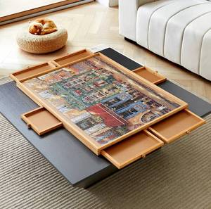 lot 105 image: Brand New Wooden Puzzle Table with 6 Drawers and Cover 34 x 26 Used for Puzzle Storage and Sorting Can Hold 1500 Pieces $79.98 Retail B