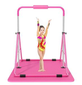 lot 108 image: Brand New Safly Fun Expandable Gymnastics Bar for Kids Height Adjustable Junior Training Bar Weight Limit 140 lbs. Pink $159.99 Retail B