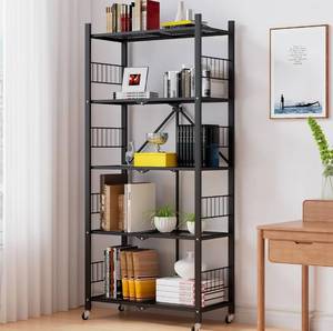 lot 115 image: Molyhom 5-Tier Folding Storage Shelves with Wheels B