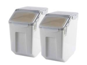 lot 140 image: Brand New Set of 2 Grain Rice Storage Bin Food Containers in Gray, $67.52 Retail B