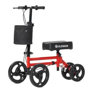 lot 158 image: Brand New ELENKER Knee Scooter Economy Knee Walker with Dual Braking System for Injury or Surgery to The Foot, Ankle Injuries Dark Red $105.99 Retail B