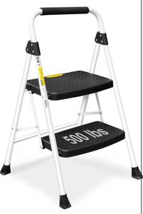 lot 161 image: Brand New SocTone 2 Step Ladder, Folding Step Stool for Adults with Handle $59.99 Retail B