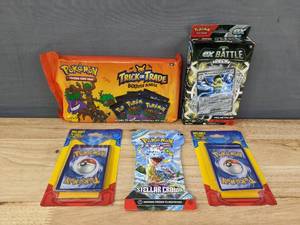 lot 84A image: Brand New Pokemon Trading Cards Including Trick or Treat Booster Bundle, EX Battle Decks, Scarlet & Violet Stellar Crown and 2 Packs of 21 Cards I