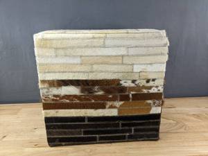 lot 19 image: Home & Manor International 16 Cowhide Pouf Ottoman E