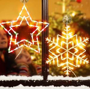 lot 165 image: Brand New Twinkle Star 2 Pack 16 Christmas Window Silhouette Lights Lighted Snowflake and Christmas Star Glass Dcor B