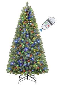 lot 177 image: New 6ft Prelit Premium Artificial Hinged Christmas Tree with Remote Control, Timer, and 330 Warm White & Color LED Changing Lights $129.99 Retail B
