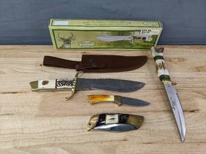 lot 77 image: Set of 4 Knives Including 2 Whitetail Cutlery, Chipaway Cutlery and Trophy Stag K