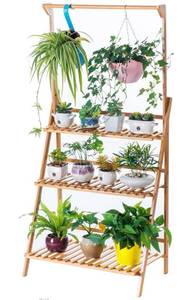 lot 163 image: Brand New COPREE Bamboo 3-Tier Hanging Plant Stand Planter Shelves Flower Pot Organizer Rack Folding Display Shelving Plants Shelf Unit Holder $59.99 Retail B