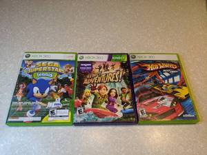lot 449 image: 3 Total XBOX 360 Sego Superstars Tennis Kinect Adventures Hot Wheels Beat That R