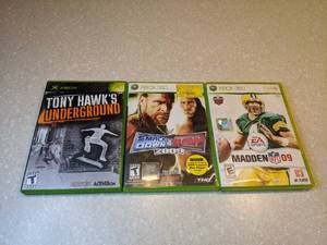lot 459 image: 3 Total XBOX 360 Tony Hawks Underground Smack Down vs Raw 2009 Madden NFL 09 R