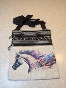 lot 461 image: New Horse Print Cross Body Bag Purse Blues Purple Yellow P