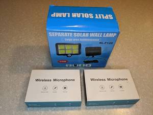 lot 467 image: New Separate Solar Wall Lamp and Two New Wireless Microphones R