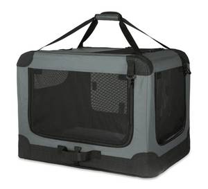 lot 223 image: Amazon Basics 4-Doors Portable Soft-Sided Folding Travel Crate Kennel for Small Animals, Grey B