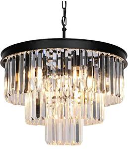 lot 253 image: Brand New Black Modern Crystal Chandelier, 3-Tier Round Crystal Light Fixture with 9 Lights $159.99 Retail B