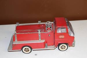 lot A-32 image: Vintage Tonka Fire Truck Toy - Classic Red Metal Storage Vehicle