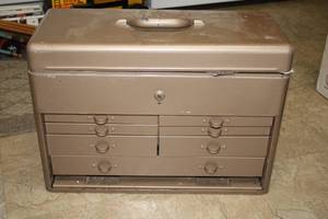 lot 40 image: Vintage Metal Tool Box with Assorted Hand Tools and Accessories