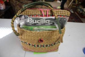 lot 47 image: Handcrafted Woven Basket with Craft Patterns and Thread