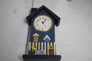 lot 62 image: Decorative Quartz Wall Clock with Flower and Birdhouse Accents