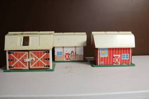 lot 95 image: Vintage Fisher-Price Play Family Farm Barns - Set of 3