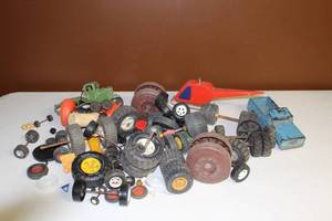 lot 96 image: Assorted Vintage Toy Cars and Parts Collection