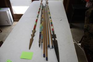 lot 136 image: Collection of 8 Handcrafted Wooden Fishing Arrows  Spearfishing Tools