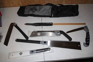 lot 159 image: Handyman Tool Set with Saw, Rake, and Accessories