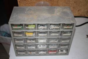 lot 198 image: Organizational Storage Bin with Assorted Nuts, Bolts, and Washers