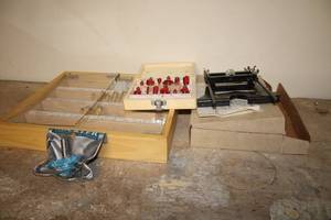 lot 306 image: Assorted Woodworking Router Bit Set with Table Accessories