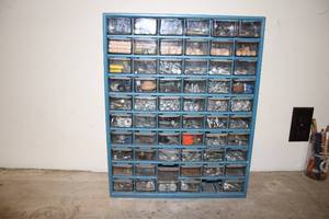 lot 320 image: Large Organized Parts Storage Unit with Assorted Small Hardware