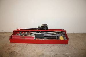 lot 323 image: Collection of Hand Tools in Red Metal Toolbox