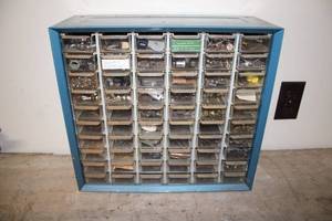 lot 333 image: Vintage Parts Organizer Storage Cabinet with 56 Drawers