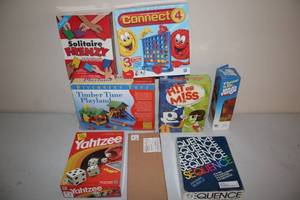 lot 434 image: Collection of 6 Fun Board Games and Puzzles Yahtzee, Connect 4, Solitaire Frenzy, and More