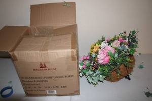 lot 440 image: Balsam Hill Outdoor Radiant Peony Hanging Basket