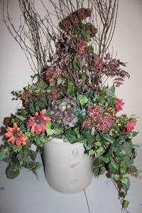 lot 441 image: Vintage Crock Planter with Decorative Floral Arrangement