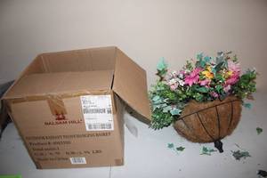 lot 442 image: Balsam Hill Outdoor Radiant Peony Hanging Basket with Floral Arrangement