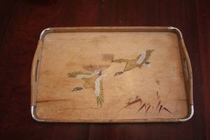 lot 458 image: Vintage Wooden Serving Tray with Duck Motif - Made in Japan