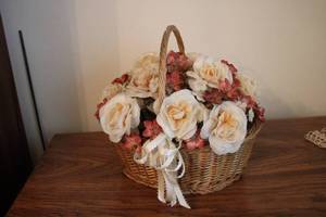 lot 477 image: Wicker Basket with Artificial Floral Arrangement