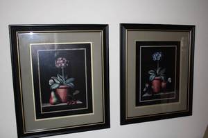 lot 487 image: Pair of Framed Floral Still Life Prints with Pear and Cherry Details